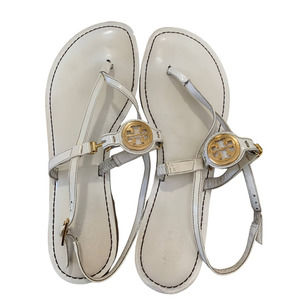 Tory Burch White Strappy Leather Sandals Gold Hardware Size 7.5